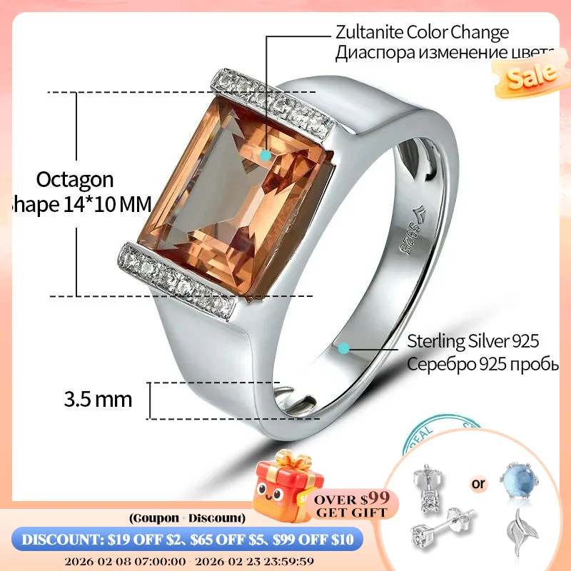

ATTAGEMS Zultanite S925 Sterling Silver Ring Men Wedding Rings 5.5 Carats Created Diaspore Unisex Band Lovers Gift Party Jewelry