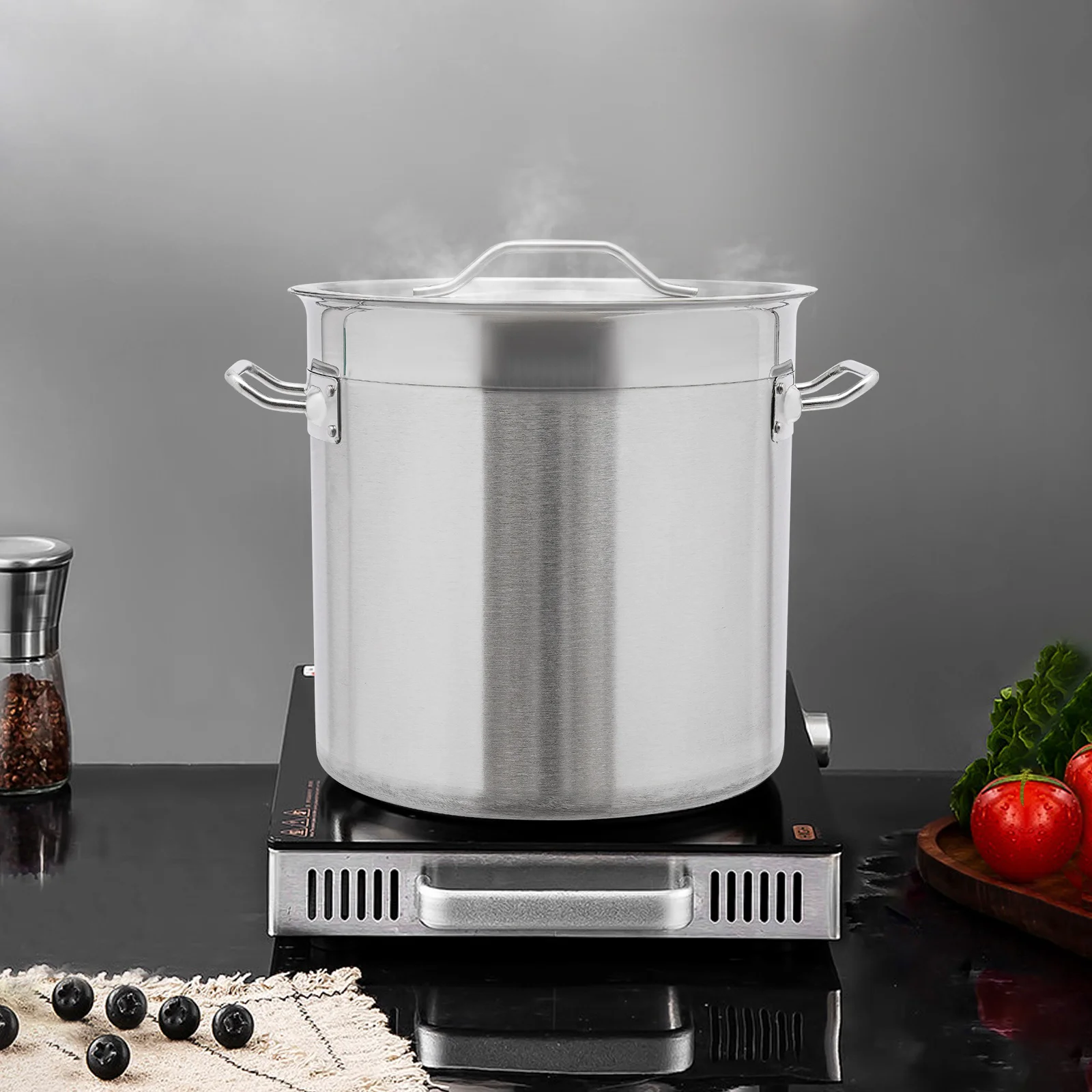 Stainless Steel Stock Pot - Commercial Grade Large Soup Boiling Pot with Lid