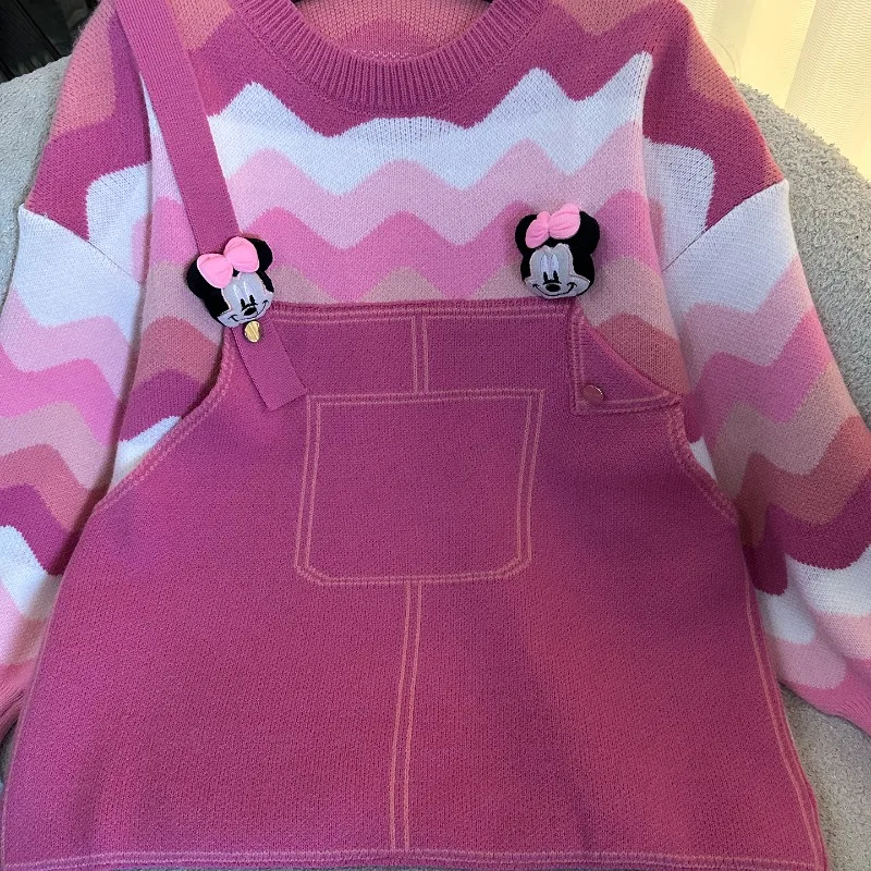 2025 خريف جديد وهمية قطعتين حزام س الرقبة محبوك سترة السيدات فضفاضة عادية الشباب الحلو Y2k البلوز معطف تريكو