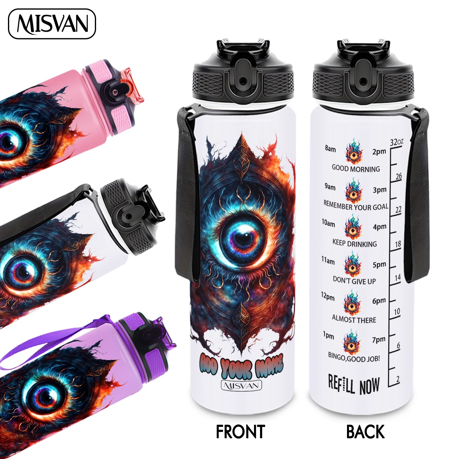 

Бутылка для воды 32 унции с индивидуальным дизайном, 1 шт., с принтом «Мистическое огненное око», для ежедневного увлажнения организма, для спортзала, активного отдыха и велоспорта