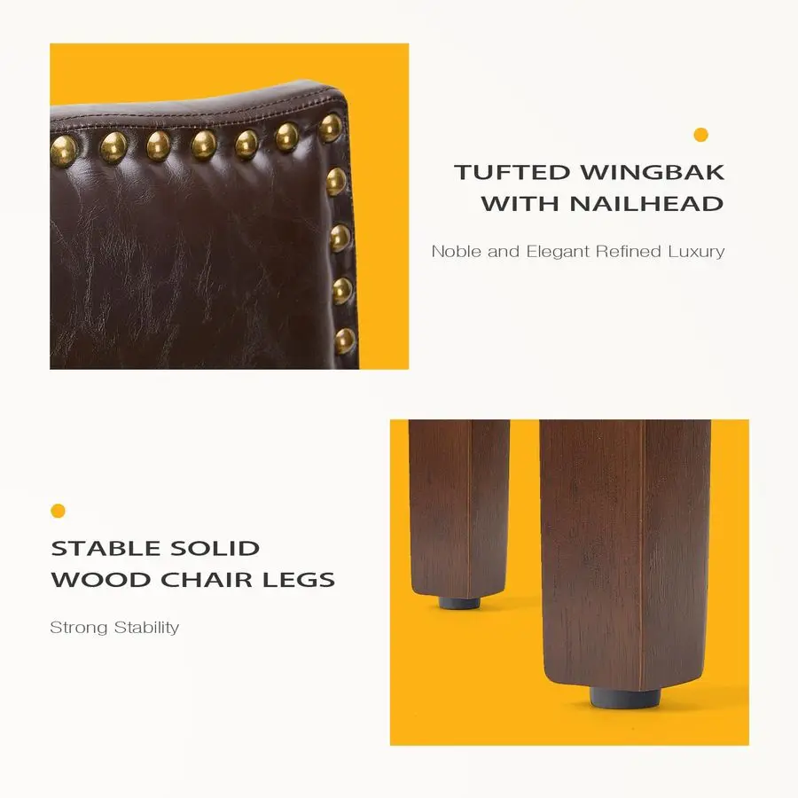 مجموعة كراسي تناول الطعام مكونة من 2، كراسي طاولة مطبخ عصرية من جلد البولي يوريثان مع أرجل خشبية ومقعد مبطن لمطعم المطبخ في غرفة الطعام #4