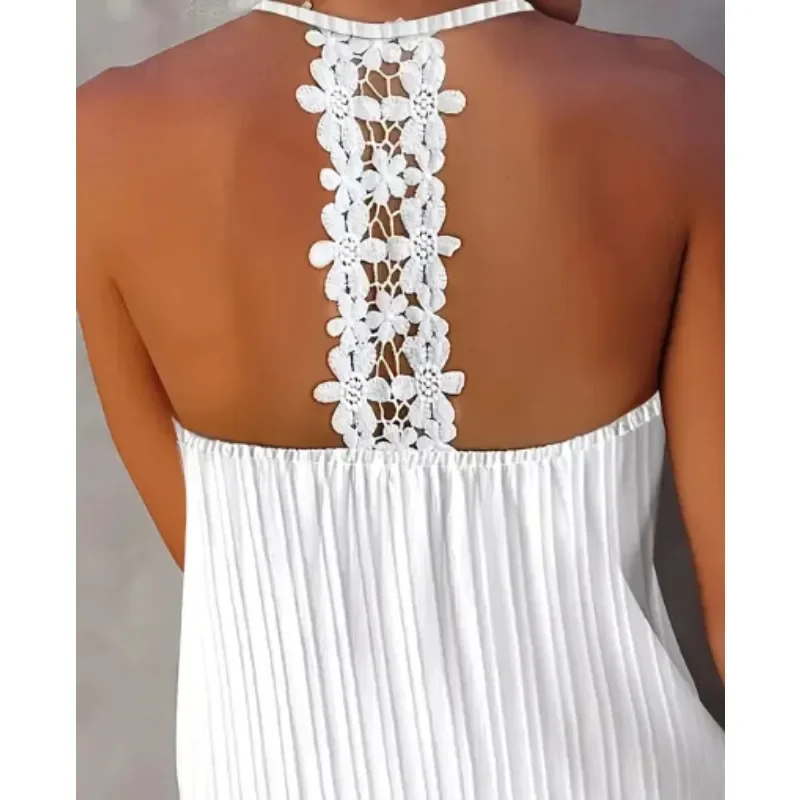 Plus Size 1XL-5XL Women's Fashion V-Neck Halter Neck Tank Tops Ladies Casual Summer Sleeveless Solid Color Backless Summer Tops image 4
