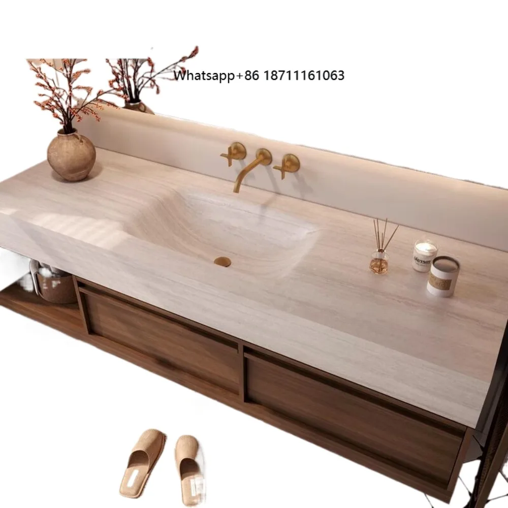 Middle Ancient Wind Cave Multi-Layer Solid Wood Corner Eco-Friendly Hot Bend Seamless One-Piece Basin Bathroom Cabinet