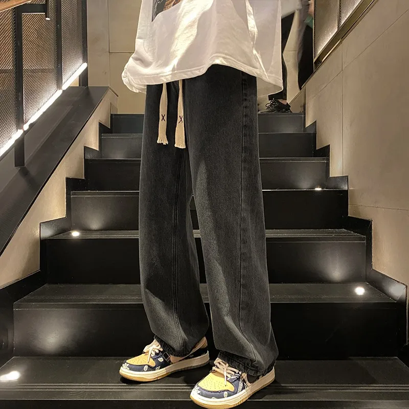 

Spring Autumn Men's Jeans Casual Wide Leg Straight Tube Hong Kong Style Loose Fit Long Pants Youth Fashion Casual Jeans