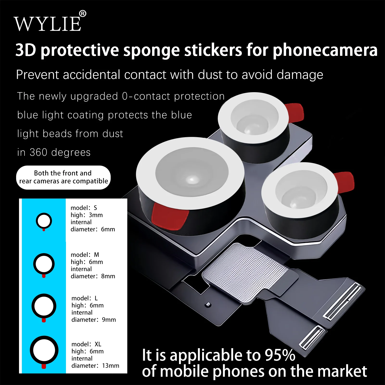 WYLIE 70pcs/Bag 3D Camera Protection Sponge Sticker Universal Mobile Phone Protection Sticker for Front&Rear Camera Repair Tool