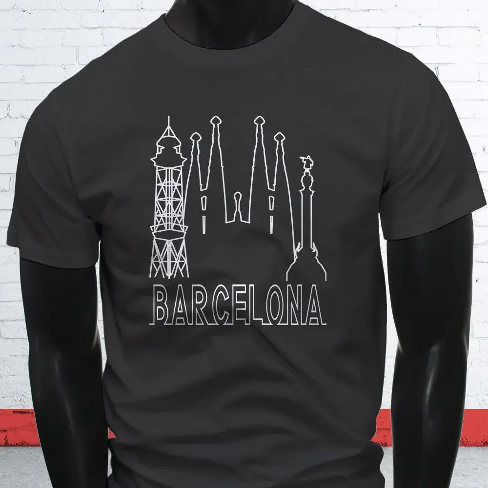 Newest Fashion Barcelona Skyline Spain Family Pride Tourist Love Mens Red T-Shirt 100% Cotton Print Shirt Tee