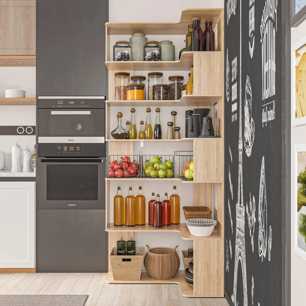 modern 7-tier corner bookcase, 81.9" high l-shaped shelving unit for living room storage and display