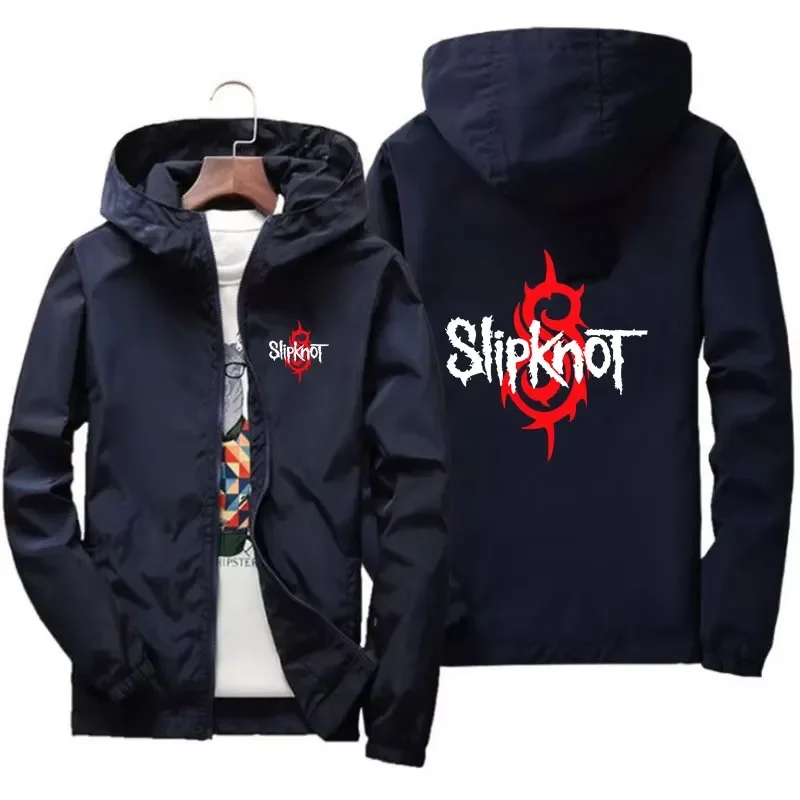 2026 Men's Hooded Casual Sweatshirt with Slipknot Print Featuring Full Zip Front Windproof Design for Sporty Everyday Wear
