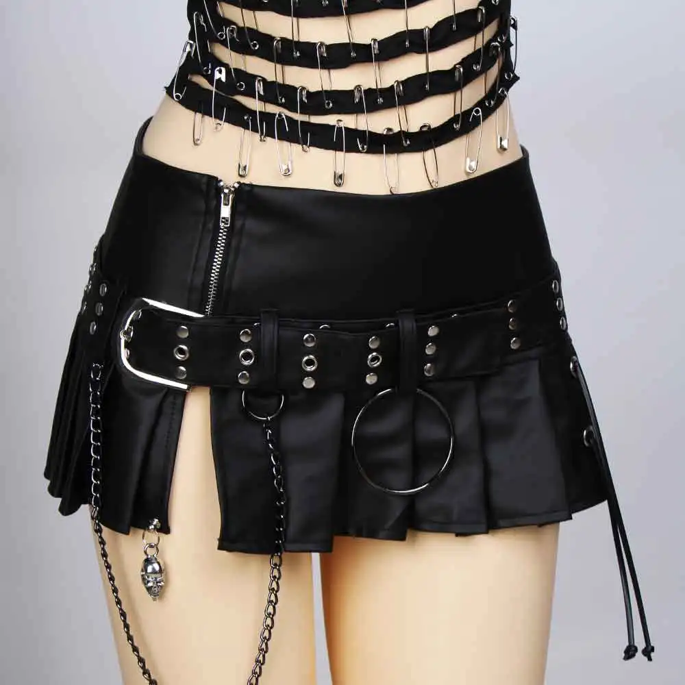 Harajuku Gothic Skirts E-Girls Rave Outfits Emo Y2K Vegan Leather Trendy Fashion Revival Grunge Teen Punk Rock Festival Goth