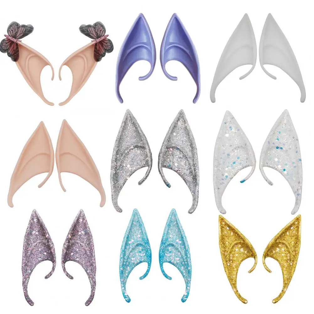 Glitter Latex Artificial Ears Elf Halloween Decoration Elf Ears Fairy Angel Elf Cosplay Masquerade Costumes Party False Ears