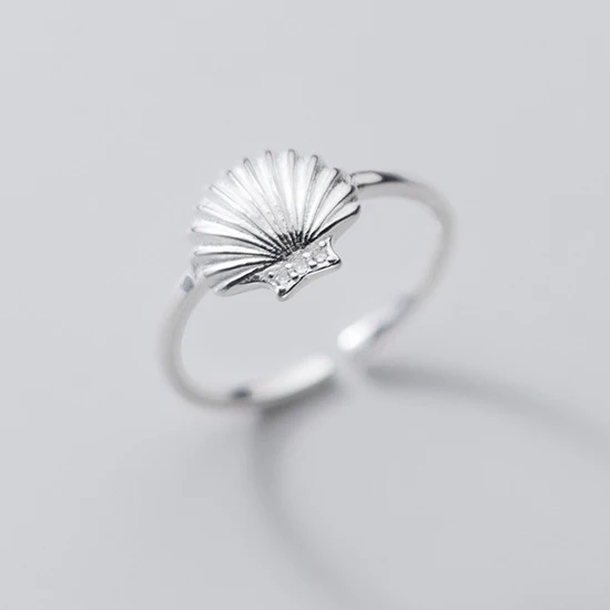 SOFTPIG Echte 925 Sterling Zilveren Shell Verstelbare Ring Voor Mode Vrouwen Party Leuke Fijne Sieraden Minimalistische Bijoux