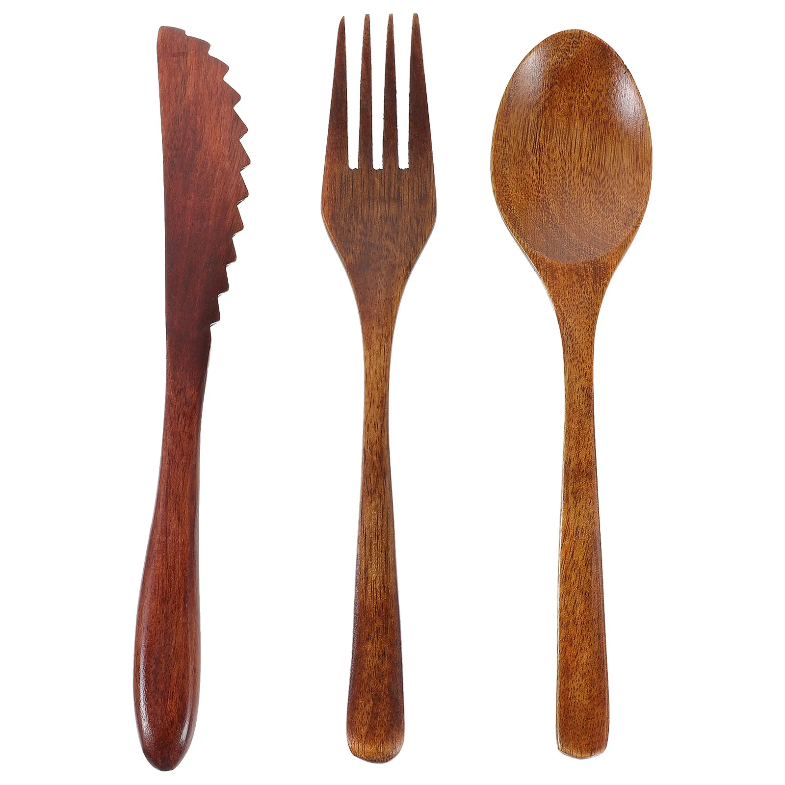 1Set Portable Wooden Cutlery Set Spoon Fork Knife Natural Unpainted Eco Friendly Travel Camping Outdoor Picnic Reusable
