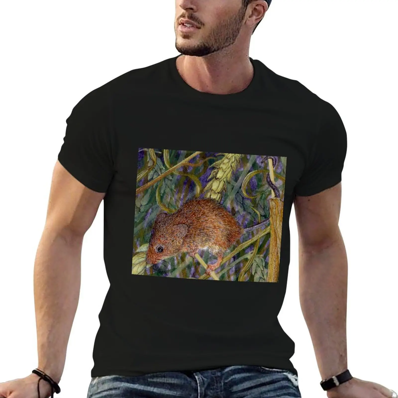 

Harvester mouse, playing in the wheat and barley T-Shirt t shirts designer cotton t shirt man T-Shirt