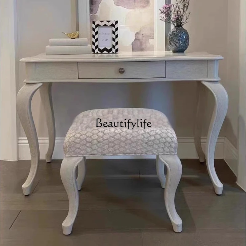 

Retro white old makeup table simple American bedroom light luxury solid wood dresser