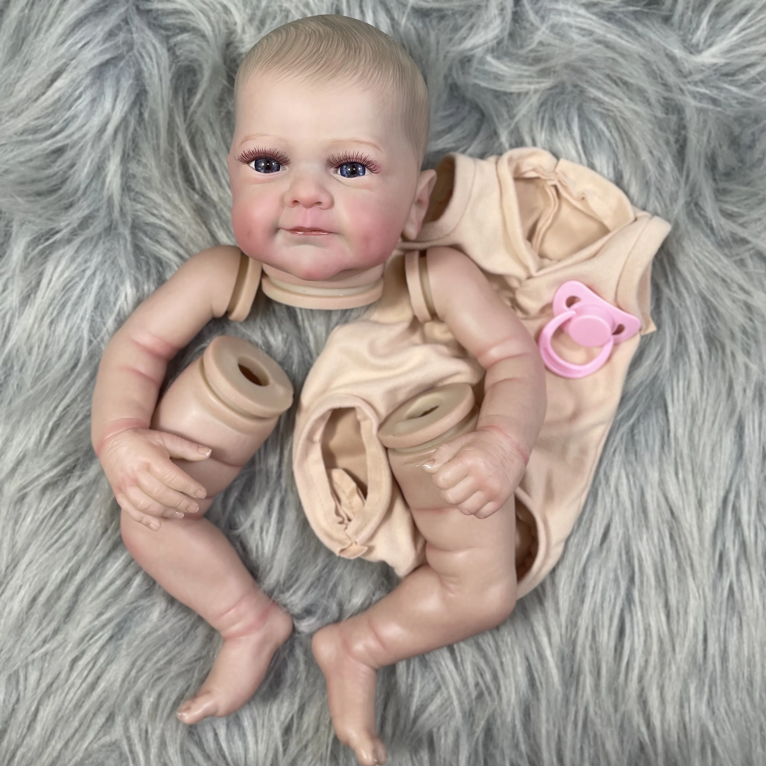 19 inch Already Painted Vinyl Reborn Doll Sanya Kit Lifelike Soft Touch Unfinished Doll Parts with Cloth Body and Eyelashes