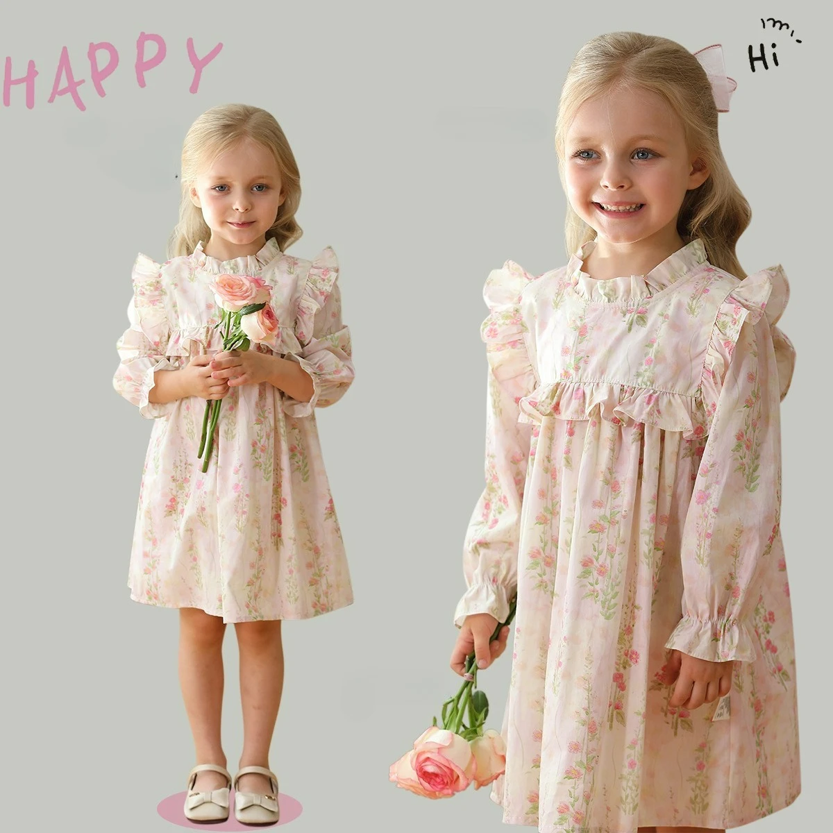 2026 Spring Princess Dress Pure Cotton French Flower Fungus Lace Stand Up Collar Girls' Dress