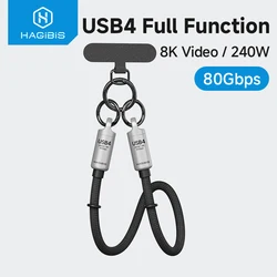Hagibis USB4 Phone Lanyard Cable Portable USB C to Type-C Wrist Lanyard Cable 240W 80Gbps for Thunderbolt 4/5 iPhone 17 Pro SSD