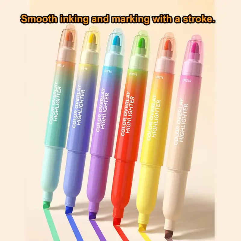 Evidenziatori fluorescenti 6X Evidenziatori senza spurgo Scrittura liscia Penne a doppia estremità per colorare Sottoglie Evidenziare