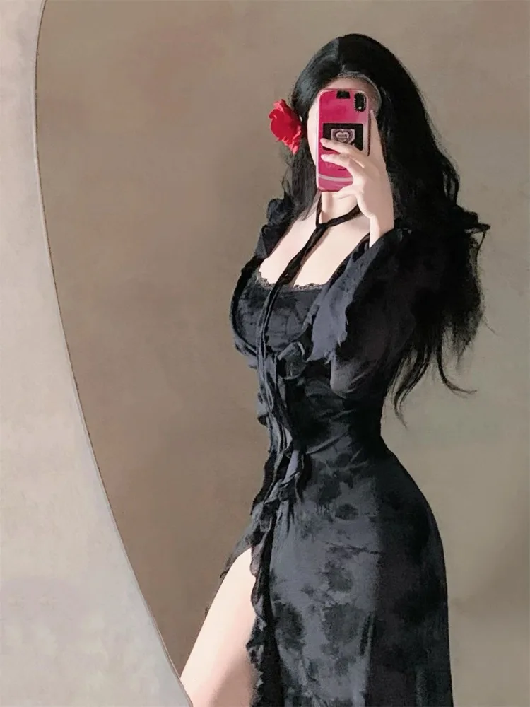 

Солнцезащитный кардиган с рукавами-колокольчиками, платье с рюшами и принтом, элегантное вечернее платье с разрезом по бокам, асимметричное черное платье, юбка для женщин