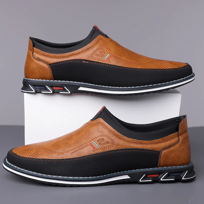 New Men's Fashion Casual Leather Shoes Slip-On Buckle Shoes Business Loafers for Men Breathable Round Toe Moccasin Large Size 53
