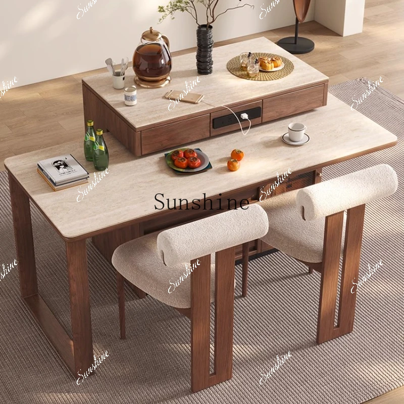 One-piece household retractable retro solid wood rock slab island can be rotated  FT