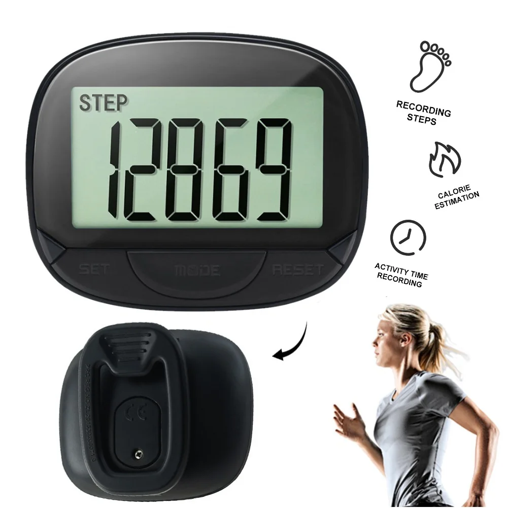 Portable Pedometer with Clip LCD Step Counter Tracker Digital Display Simple Step Tracker Large Screen Multifunctional Counter