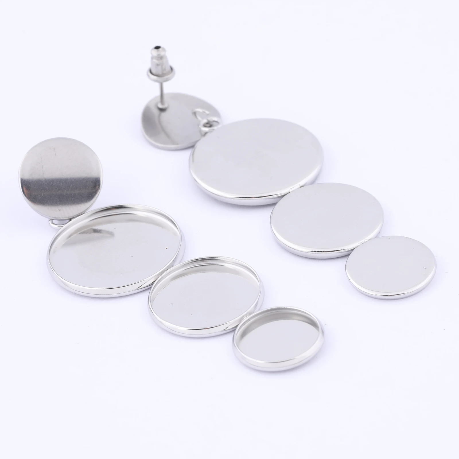 6pcs Stainless Steel Earring Bezel Blanks 12mm 16mm 20mm Cabochon Base Settings Diy Post Earring Findings For Jewelry Making