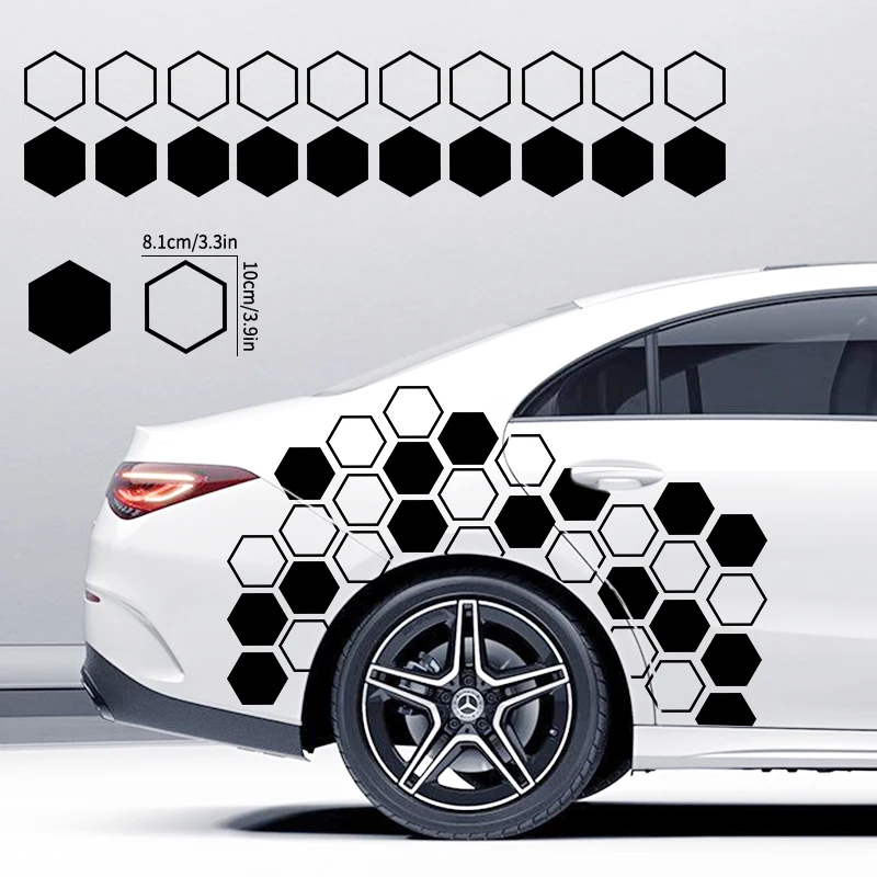 10PCS Hollow/solid Honeycomb Car Stickers DIY Sport Auto Side Door Decoration Vehicle Whole Body Vinyl Decals Open Style Styling