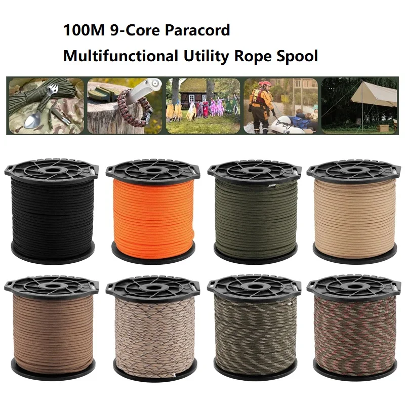 100M 9-Kern-Paracord-Seil, Outdoor-Bergsteiger-Camping-Zelt-Überlebensseil, DIY-Armband-Webe-Dekorationsseil – Detail 1