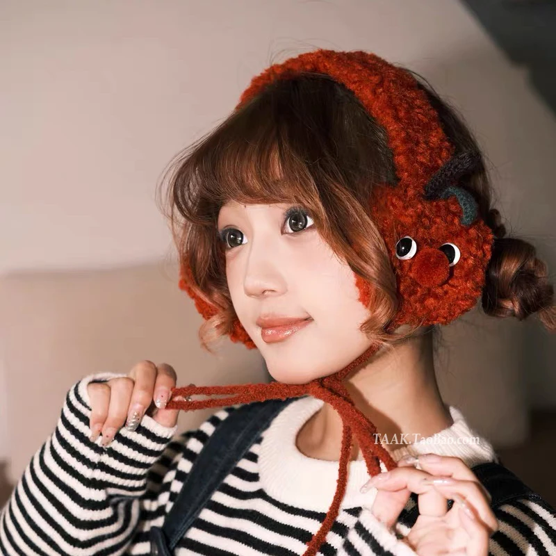 Rode Pluche Apple Oorbeschermers Winter 2025, Nieuwe Leuke Nieuwjaar Accessoires Foto Oor Warme Oorbeschermers Oor Hoofdband