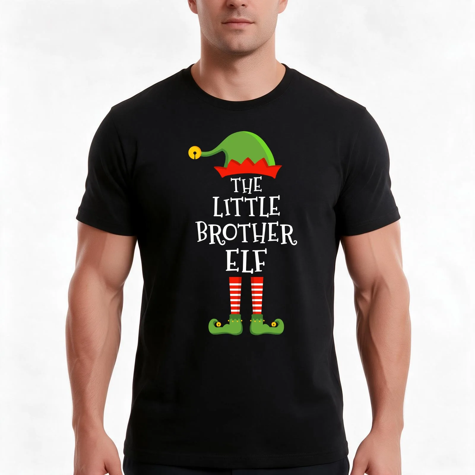 Little brother elf funny christmas matching family pajama T-Shirt, Summer Casual Cotton Tee, Oversized Streetwear Tops