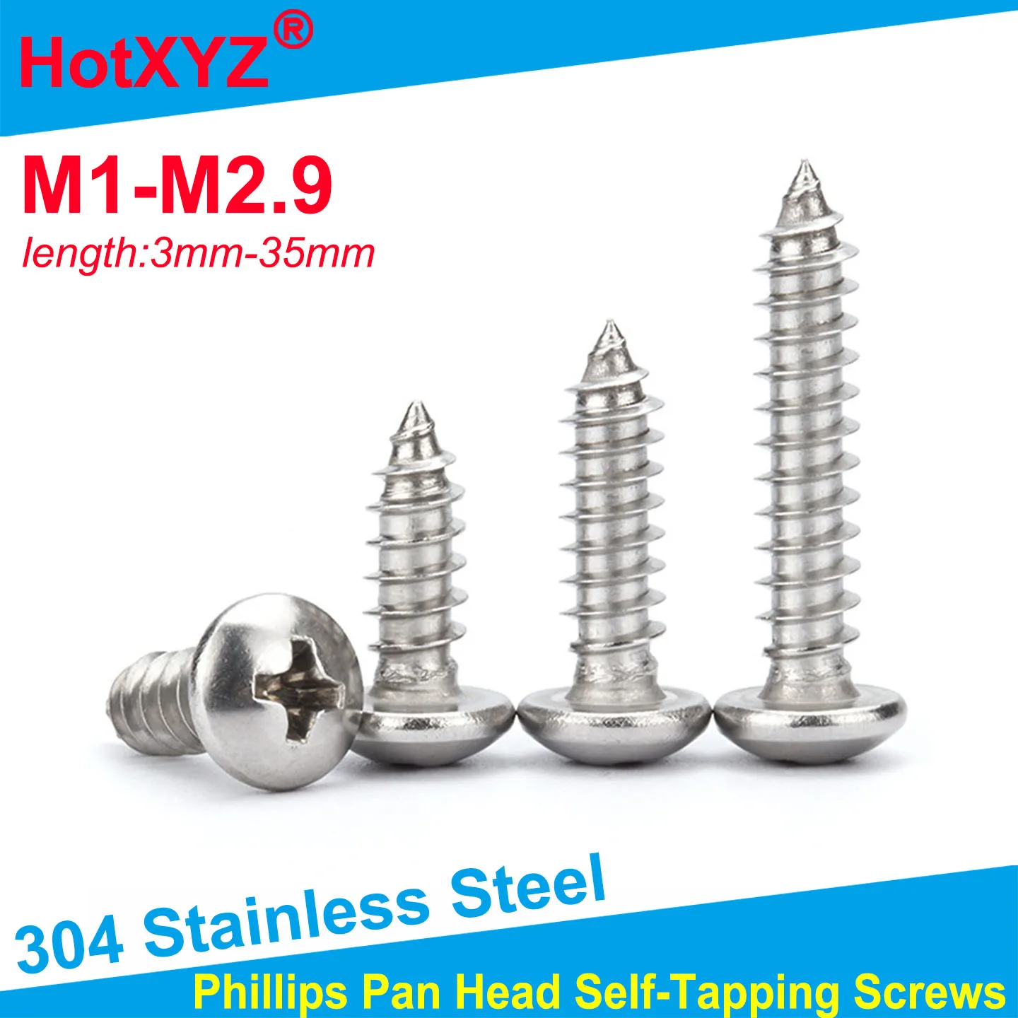 50/100/200 pcs M1/M1.2/M1.4/M1.7/M2/M2.2/M2.9 GB845 Standard 304 Stainless Steel Phillips Pan Head Self-Tapping Screws