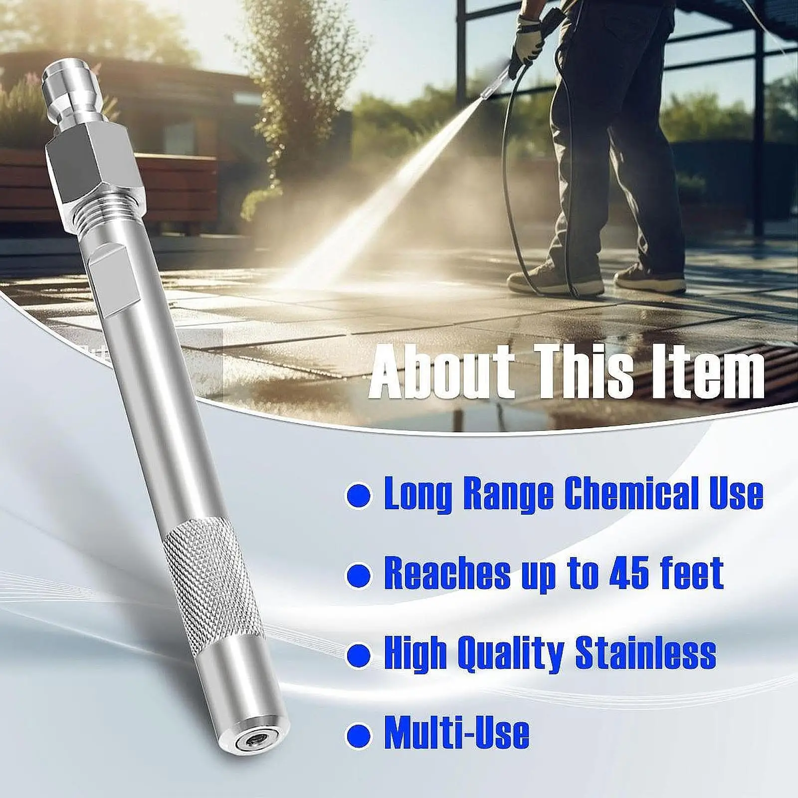 

Pressure Washer Long Range Chemical Nozzle 50 ft Replacement 1/4 inch Plug Pressure Washer Accessories Stainless Steel Versatile