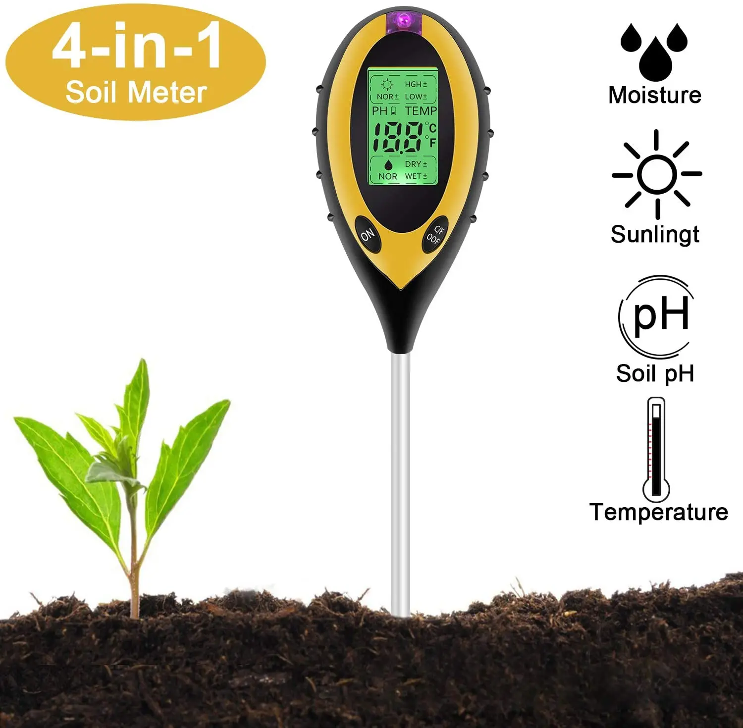 New Soil pH Meter 3/4 in 1 PH Light Moisture Acidity Tester Soil Tester Moisture Meter Plant Soil Tester Kit for Flowers