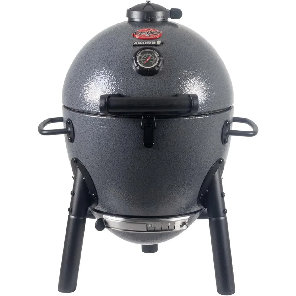 Jr. Portable Kamado Charcoal Grill and Smoker with Cast Iron Grates and Locking Lid with 155 Cooking Square Inches in Ash