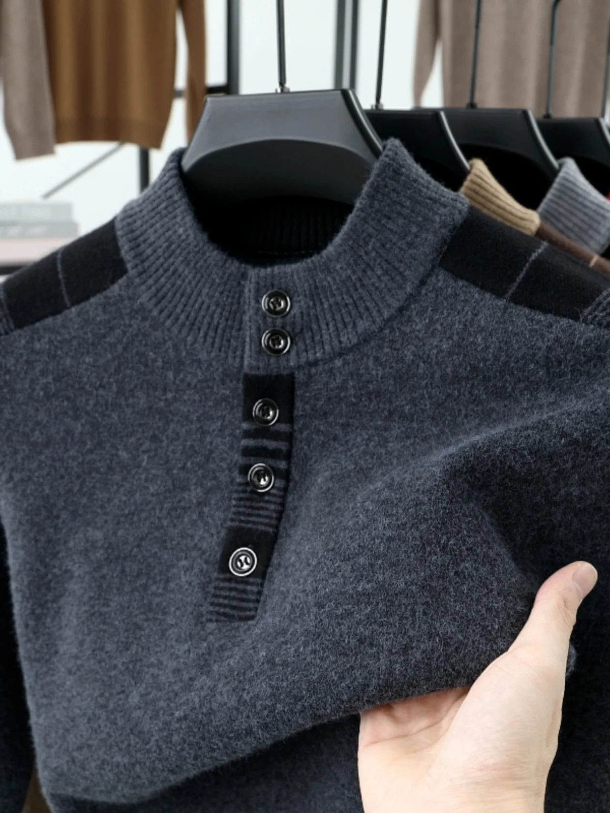 

New Mid-Year Dad Sweater Thiened Warm Casual Knitted f-High Collar Camere Wool Sweater Loose Fit Busin Casual Sle