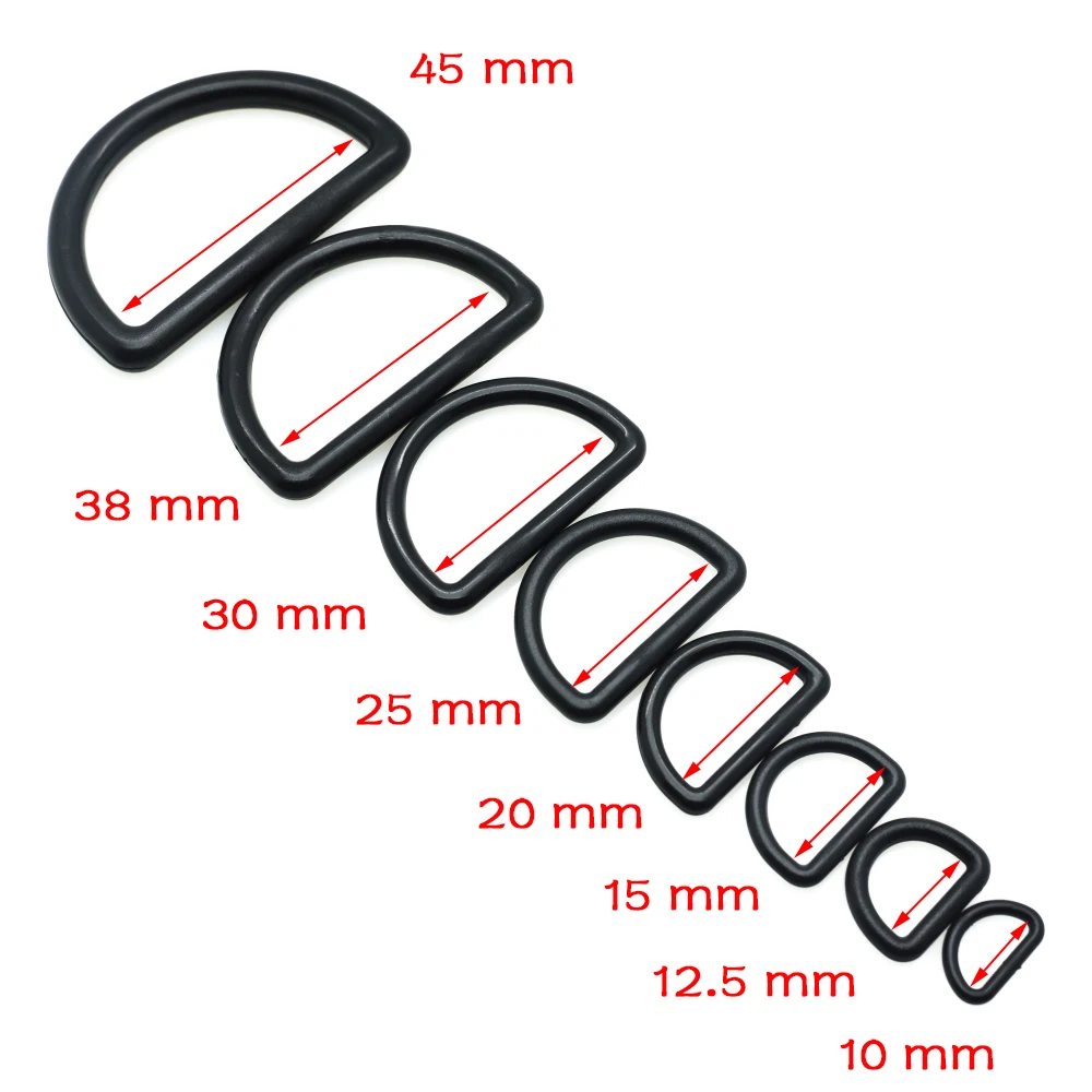 5pcs/lot  Plastic D Ring Buckles Webbing Size 10mm 12mm 15mm 20mm 25mm 30mm 38mm 45mm Black