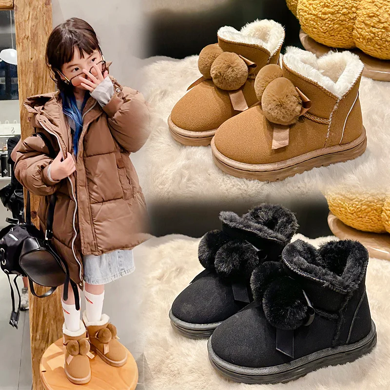 

2024 New Girls' Warm and Velvet Comfortable Soft Soled Snow Boots for Children and Middle School Cotton Shoes