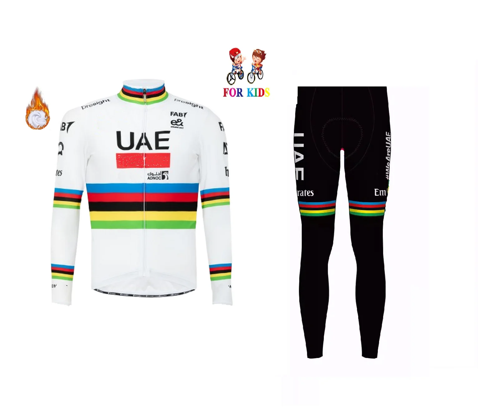 WINTER FLEECE THERMAL KID'S 2024 UAE TEAM World Champion Children Long Sleeve Bicycle Clothing  With PANTS Ropa Ciclismo