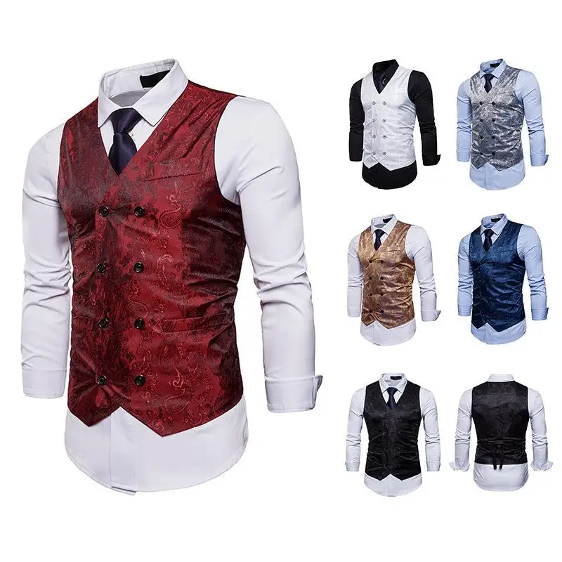 

Men's Color Blo Formal Printed Vest Slim Fit Home Wear f High Collar Summer Faion Casual M Jaet