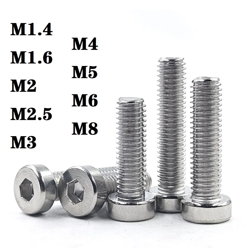10-100pcs M1.4 M1.6 M2 M2.5 M3 M4 M5 M6 M8 DIN7984 304 A2-70 Stainless Steel Allen Hex Hexagon Socket Thin Low Head Cap Screes