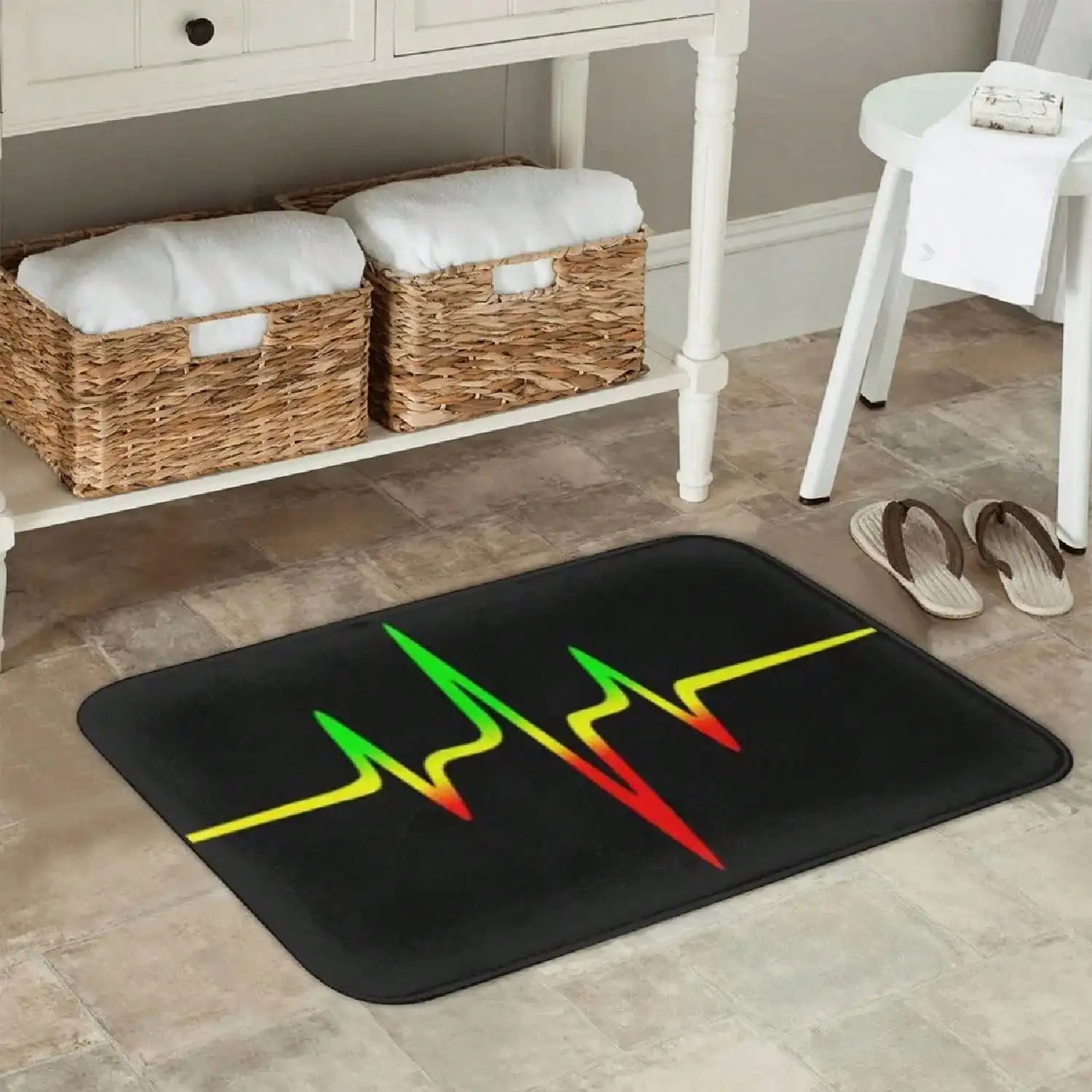 Colorful Heartbeat Line Door Mat - ECG Pattern Rug, Non-Slip Entrance Mat for Home, Medical Theme Decor, Multiple Sizes