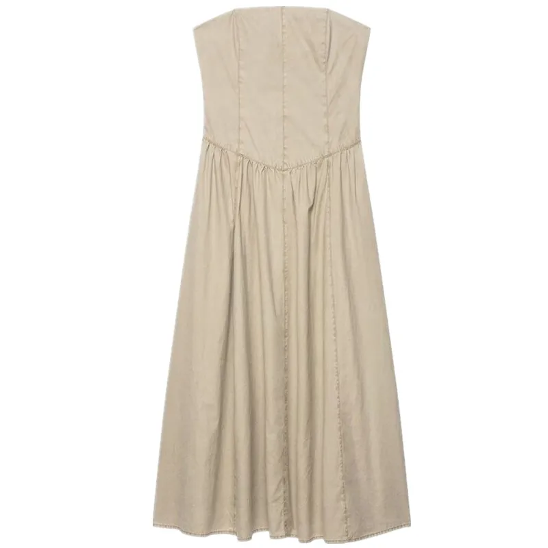 ウォッシュドデニム ロング ワンショルダー チューブトップ ワンピース 新作 秋 2025 レディースファッション カジュアル ノースリーブ スカートスタイル 通勤風