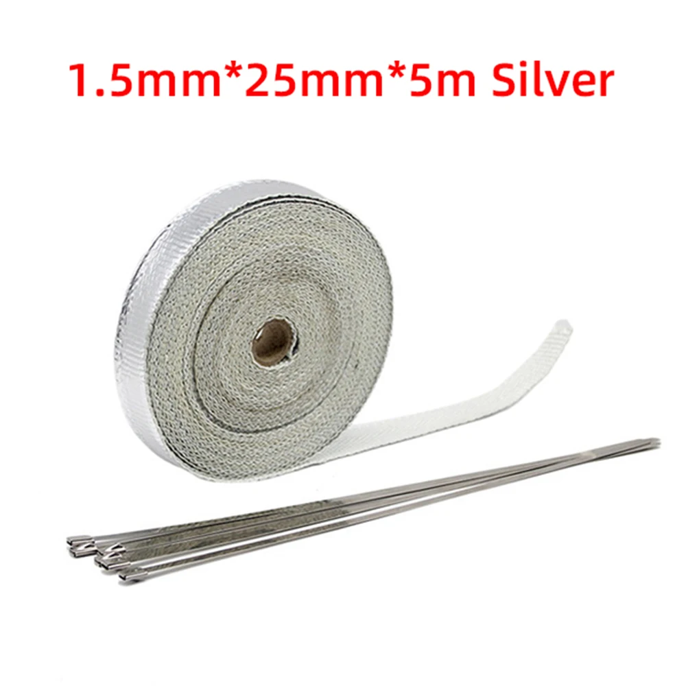 25mm Thermal Molent for Motorcycle Muffler and Manifold, Fiberglass Tape for Muffler Winding, Fire Resistant Tape 5 Meters