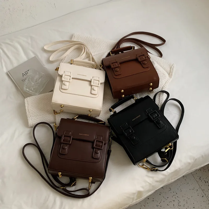 レザーカムブリッジバッグ フレンチレトロミニマリストバックパック、クロスボディとトップハンドルオプション付きの新しい秋の女性用バッグ
