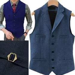 Tweed Herringbone Mens Suit Vest Slim Fit Notch Lapel With 4 Pockets Groomsmen Wedding Waistcoat For Wedding