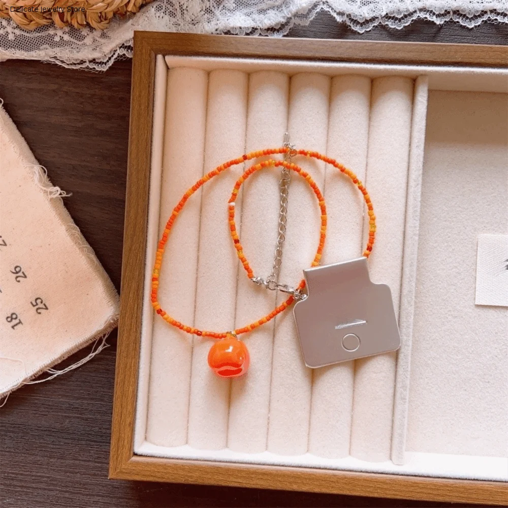 Fashion Various Fruit Pendant Necklace Rice Beads Pendant Beaded Necklace Choker Bohemian Pear Necklace Women