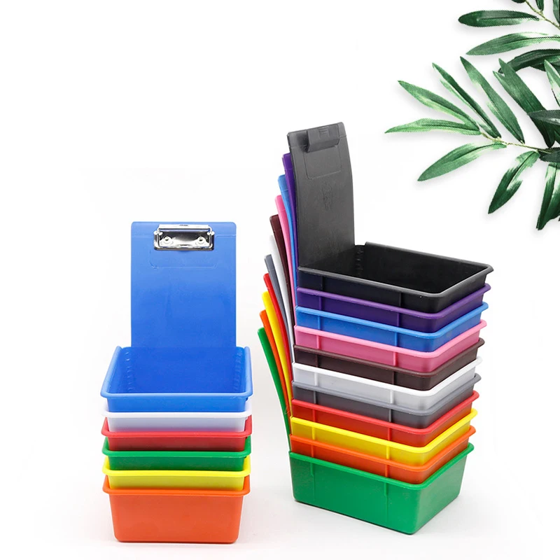 1PCS Dental Lab Storage Box Plastic Work Tray Pans Durable Case With Iron/Rubbe Clip Holder Dentistry Tool Material
