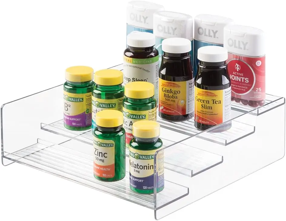 

Clear 4-Tier Plastic Bathroom Organizer for Cabinet, Vanity, Countertop – Holds Vitamins, Medicines, Makeup, Nail Polish – Ligne