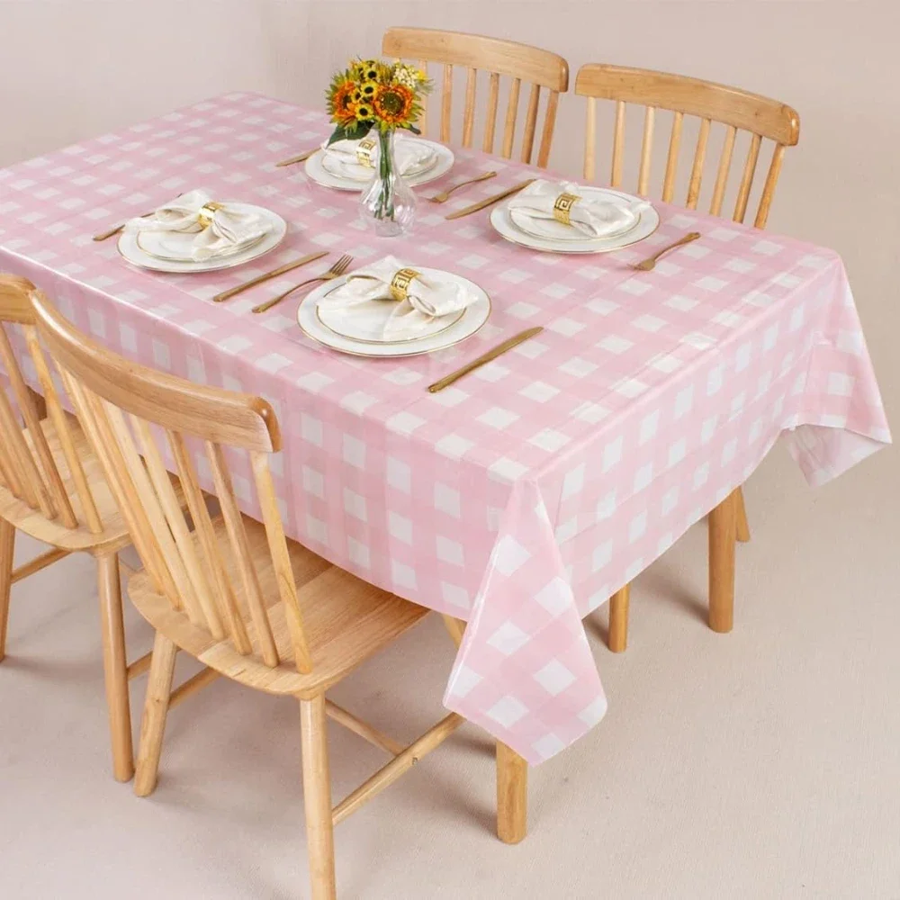 Retro roze pasteltafelkleed 54"x108" |   Robuust waterdicht kunststof voor picknick- en koffieshopdecor |    Feestachtergrond